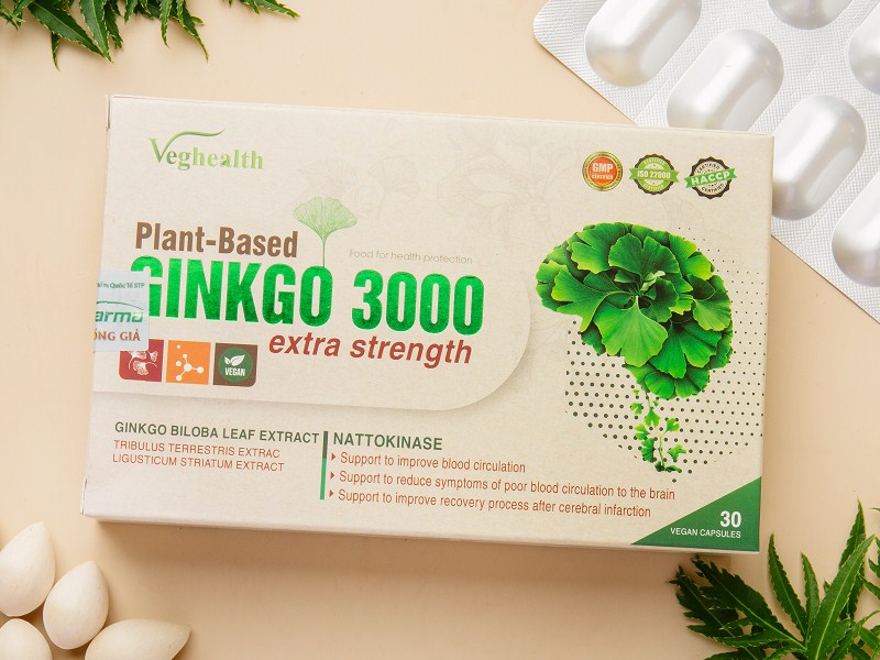 PLANT-BASED GINKGO 3000 EXTRA STRENGTH được sản xuất như một loại dược liệu bổ sung với tác dụng xua tan cơn đau đầu và và hỗ trợ trí não